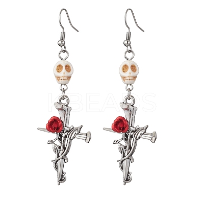 3 Pairs 3 Colors Hallowmas Alloy Dyed Synthetic Turquoise Dangle Earrings EJEW-JE06484-1