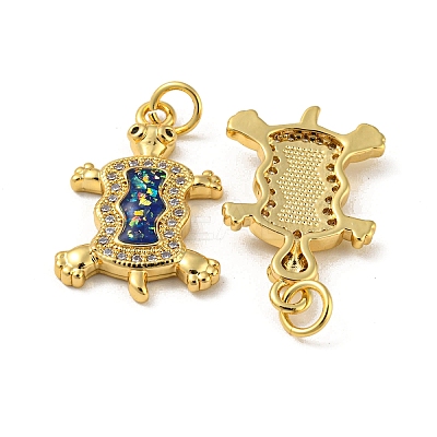 Turtle Brass Pendants Micro Pave Cubic Zirconia with Synthetic Opal KK-K356-09G-1