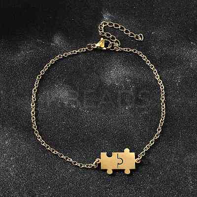 201 Stainless Steel Pulsera Puzzle Link Bracelets BJEW-B128-03G-1