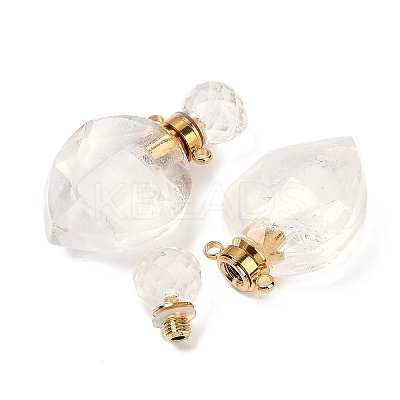 Natural Quartz Crystal Faceted Teardrop Bottle Pendants G-A225-02G-03-1
