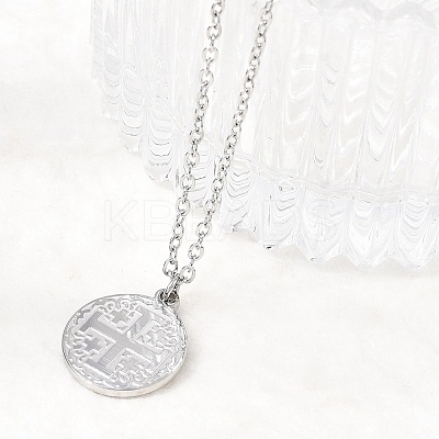 Jerusalem Cross 304 Stainless Steel Medal Pendant Necklaces NJEW-D349-01P-1