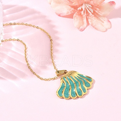 304 Stainless Steel Enamel Shell Shape Stud Earrings & Pendant Necklaces Sets for Women SA-CBA46AF-20G-1