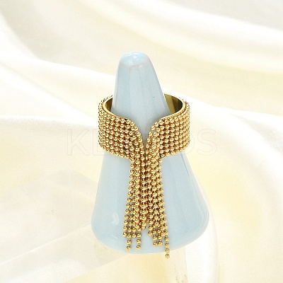 Round Ball Tassel 304 Stainless Steel Cuff Rings for Women LS-RJEW-U039-03G-1