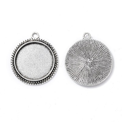 Tibetan Style Alloy Flat Round Pendant Cabochon Settings TIBEP-M022-34AS-1