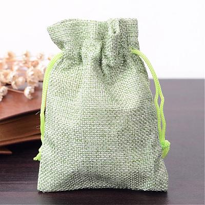 Polyester Imitation Burlap Packing Pouches Drawstring Bags ABAG-R005-9x12-02-1