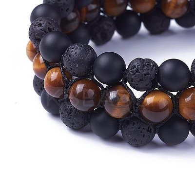 Adjustable Natural Tiger Eye Braided Bead Bracelets BJEW-I273-E04-1