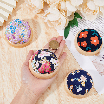 4Pcs 4 Style Flower Pattern Japanese Style Cotton & Cloth Needle Pin Cushions DIY-DC0001-98-1