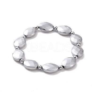 Synthetic Hematite Oval Beaded Stretch Bracelet for Men Women G-C006-12-1