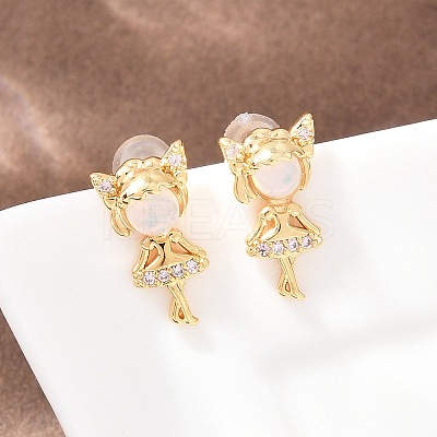 Girl Brass Micro Pave Clear Cubic Zirconia Stud Earrings EJEW-A150-01G-1