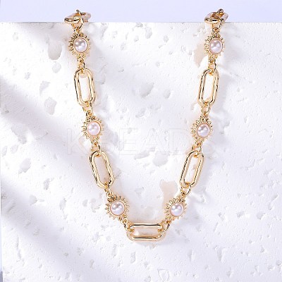 Imitation Pearl Sun & Oval Boho Link Chain Necklaces JN1131A-1