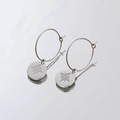 Non-Tarnish 304 Stainless Steel Star Dangle Hoop Earrings for Women CD0332-2-1