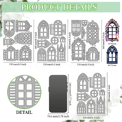 3Pcs 3 Styles Vintage Window Theme Carbon Steel Cutting Dies Stencils DIY-WH0309-4526-1