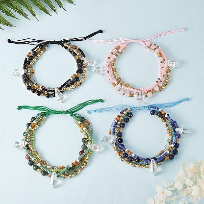 Sparkling Glass Seed Beads 5 Layered Anklet AJEW-SW00006-04-1