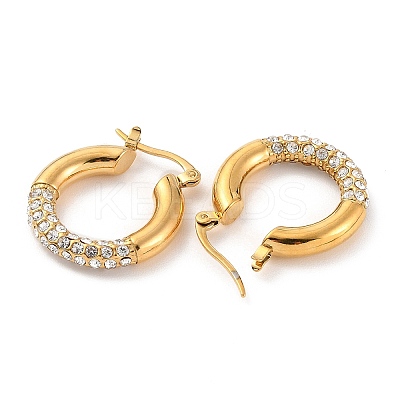 Ion Plating(IP) 304 Stainless Steel Hoop Earrings with Rhinestones for Women EJEW-A104-19G-1