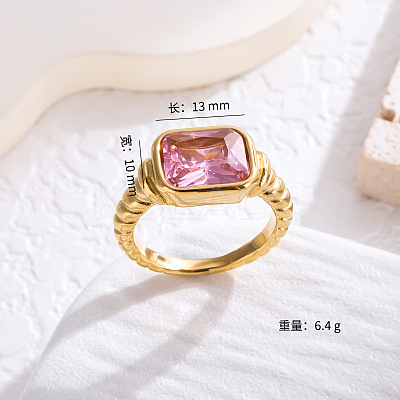 Rectangle 304 Stainless Steel Micro Pave Cubic Zirconia Finger Rings FS-WG7A2B7-14-1