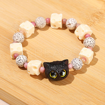 Natural Bodhi Wood Beads Stretch Bracelets WG466DA-12-1