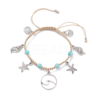 Synthetic Turquoise Braided Bead Bracelet BJEW-JB07988-1