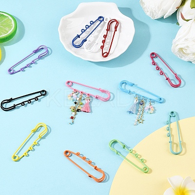 12Pcs 12 Colors Spray Painted Iron Brooch Findings IFIN-YW0004-05-1