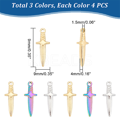 12Pcs 3 Colors Ion Plating(IP) 304 Stainless Steel Pendants STAS-UN0045-87-1