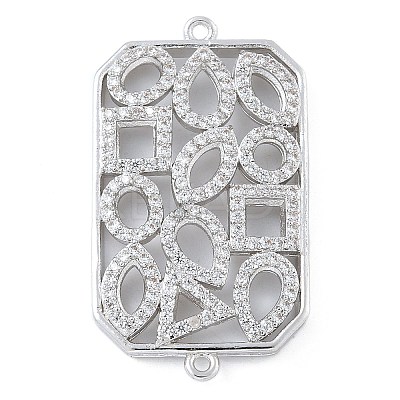 Rack Plating Brass Micro Pave Clear Cubic Zirconia Rectangle Connector Charms KK-A234-035P-02-1