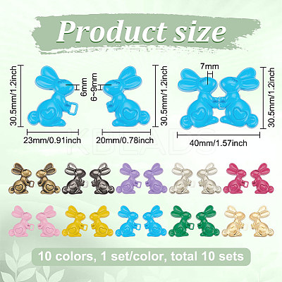 10 Sets 10 Colors Rabbit with Heart Spray Painted Alloy Adjustable Jean Button Pins DIY-FG0004-94-1
