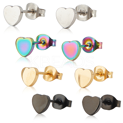 8Pcs 4 Colors Iron Heart Stud Earrings for Women EJEW-AN0002-86-1