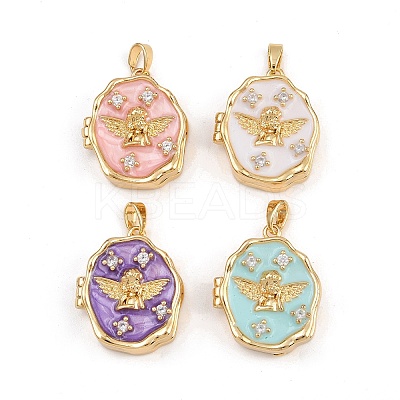 Brass Micro Pave Clear Cubic Zirconia Locket Pendants KK-P335-07G-1