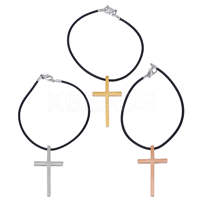 3Pcs 3 Styles Stainless Steel Cross Charms Bracelet Sets BJEW-DR00001-1