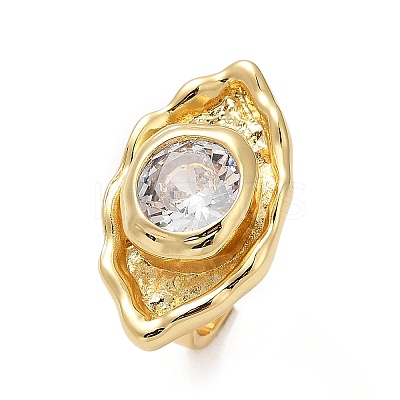 Brass Pave Cubic Zirconia Adjustable Open Cuff Rings for Women RJEW-R032-01G-1