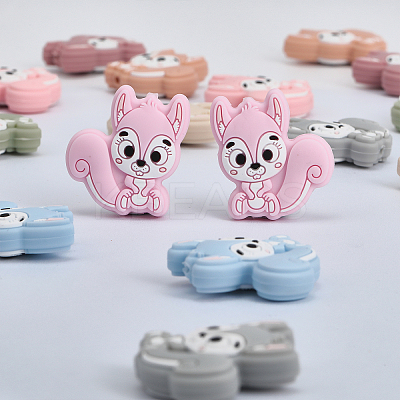 20Pcs 10 Colors Squirrel Food Grade Eco-Friendly Silicone Focal Beads SIL-GL0001-02-1