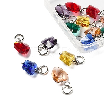 16Pcs 8 Colors Faceted Transparent Glass Charms GLAA-FP0001-14-1