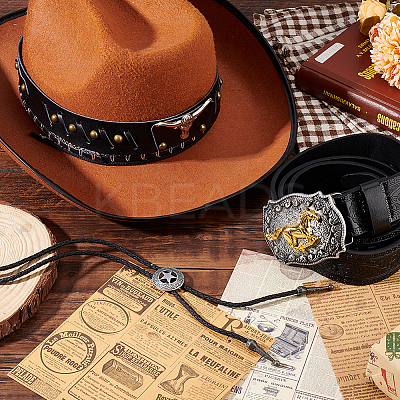 3Pcs 3 Styles PU Leather Men's Chain Belt with Alloy Horse Clasp & Star Bolo Tie & Adjustable Hat Band AJEW-GA0006-64-1