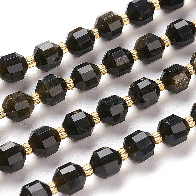 Natural Golden Sheen Obsidian Beads Strands G-K303-A30-8mm-1