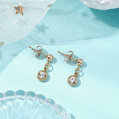 Flat Round 201 Stainless Steel Rhinestone Stud Dangle Earrings for Women EJEW-JE05920-1