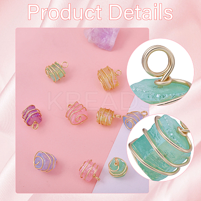 10Pcs 5 Colors Electroplated Natural Quartz Copper Wire Wrapped Pendants PALLOY-CA00020-1