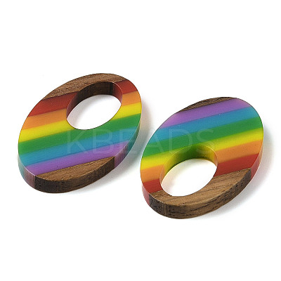 Pride Rainbow Theme Resin & Walnut Wood Pendants WOOD-K012-01-1