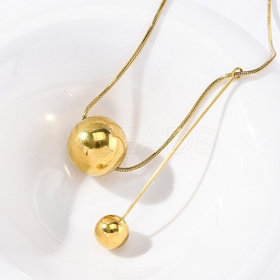 304 Stainless Steel Round Ball Pendant Snake Chain Necklaces NJEW-U028-03G-1