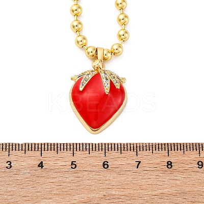 Brass Red Enamel Strawberry Pendant Ball Chain Necklaces NJEW-Z059-02G-1