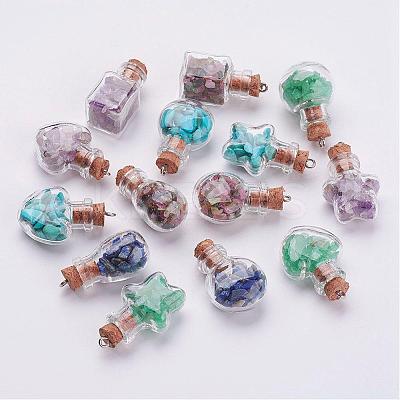 Clear Glass Bottle Natural & Synthetic Mixed Stone Pendant Decorations PALLOY-JF00294-1