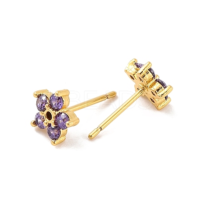 Brass Micro Pave Cubic Zirconia Stud Earrings for Women EJEW-U015-10G-1