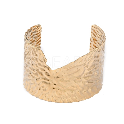 Ion Plating(IP) 304 Stainless Steel Textured Wide Open Cuff Bangles for Women BJEW-S155-05G-1