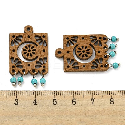 Laser Cut Poplar Wood Pendants Rectangle Charms with Dyed Synthetic Turquoise FIND-G073-07-1