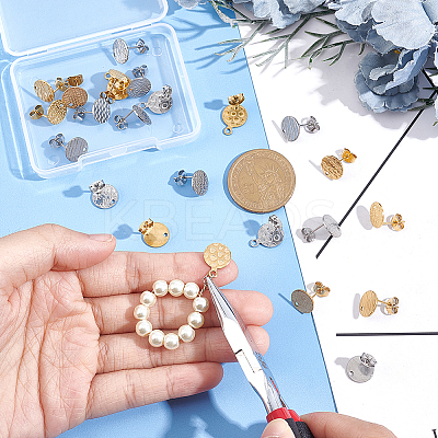 24Pcs 12 Style Ion Plating(IP) 304 Stainless Steel Stud Earring Findings STAS-UN0043-26-1