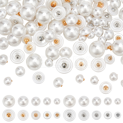 100Pcs 10 Style Resin Imitation Pearl Shank Buttons BUTT-WR0001-13-1