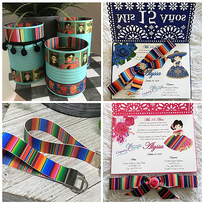 2Rolls 2 Styles Stripe Pattern Printed Polyester Grosgrain Ribbon OCOR-TA0001-37J-1