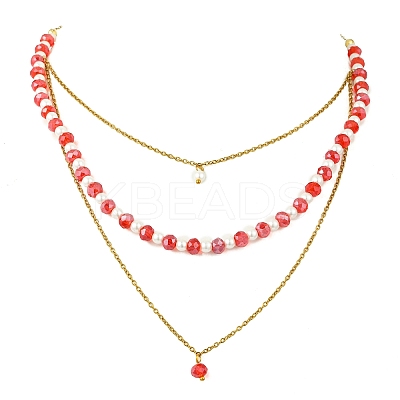 Rondelle 304 Stainless Steel & Glass Beaded Layered Necklace and Earring Set Set for Women SJEW-JS01384-1