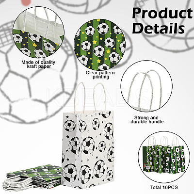 16Pcs 8 Styles Football Printed Paper Tote Bags ABAG-SP0001-55-1