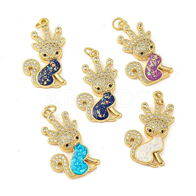 Brass Pendants Micro Pave Cubic Zirconia with Synthetic Opal KK-K356-02G-1