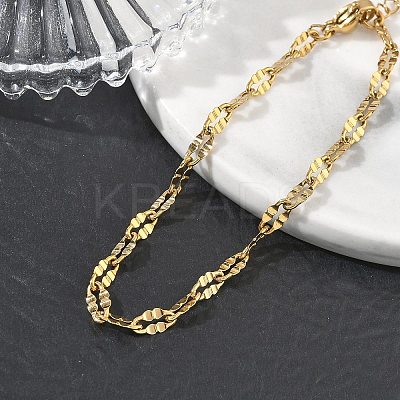 304 Stainless Steel Dapped Chains Bracelets for Women BJEW-D466-08B-G-1