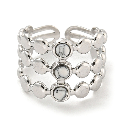304 Stainless Steel Synthetic Turquoise Cuff Rings G-Z056-05P-05-1